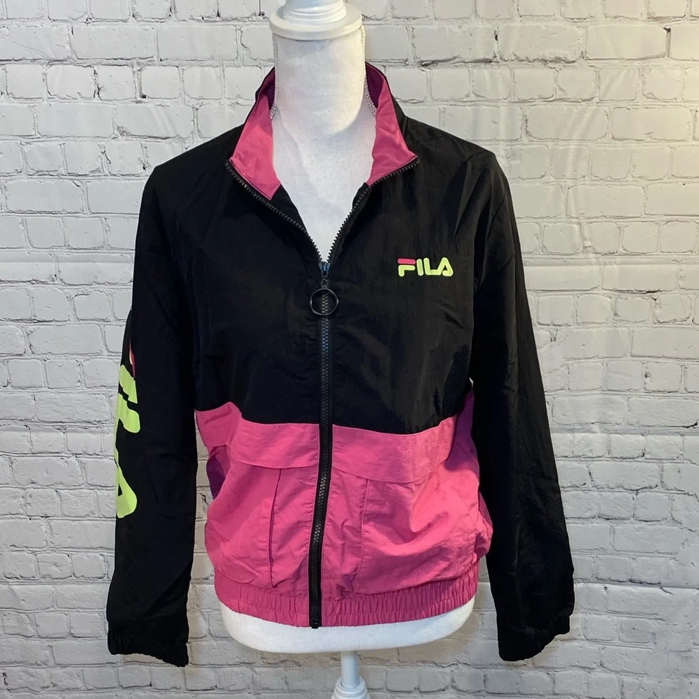 FILA Track Jacket & Pants Black w Pink/Yellow-Medium/Large - Picture 2 of 9